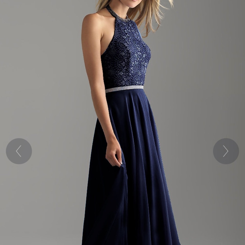 Navy blue Prom Girl halter neck long prom dress